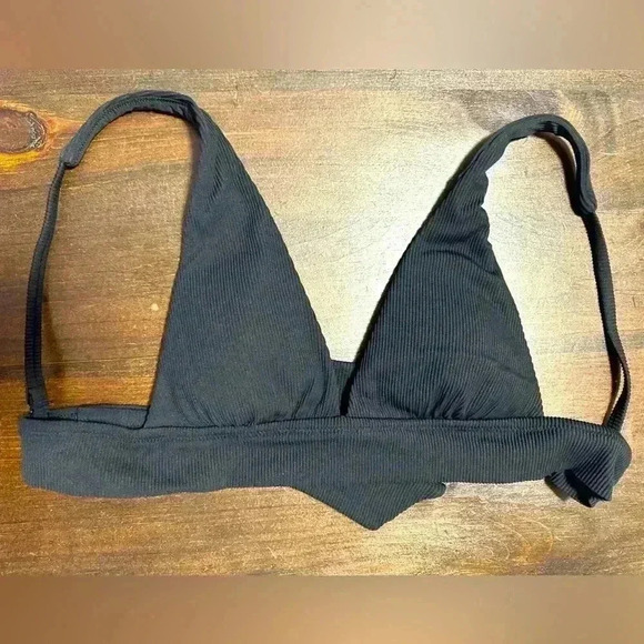 Aerie Swim Black Ribbed Triangle Tie Back  Padded Bikini Top Size Small Women’s - Picture 1 of 6